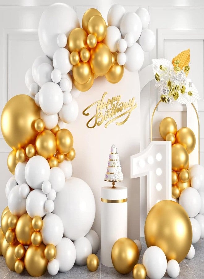 Flyloons 100 pcs Gold White Metallic Chrome Balloons for Birthday Decoration items celebration Anniversary Girls Boys Men Women